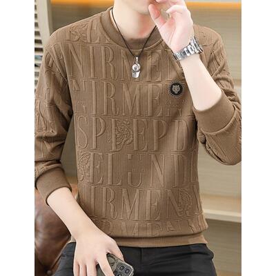 2024春秋新款卫衣男潮牌提花圆领宽松纯棉薄款打底衫男士长袖T恤