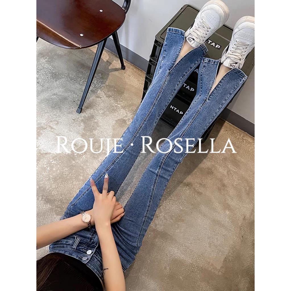 法国Rouje Rosella⭐高腰开叉牛仔裤女夏宽松百搭九分微喇叭裤