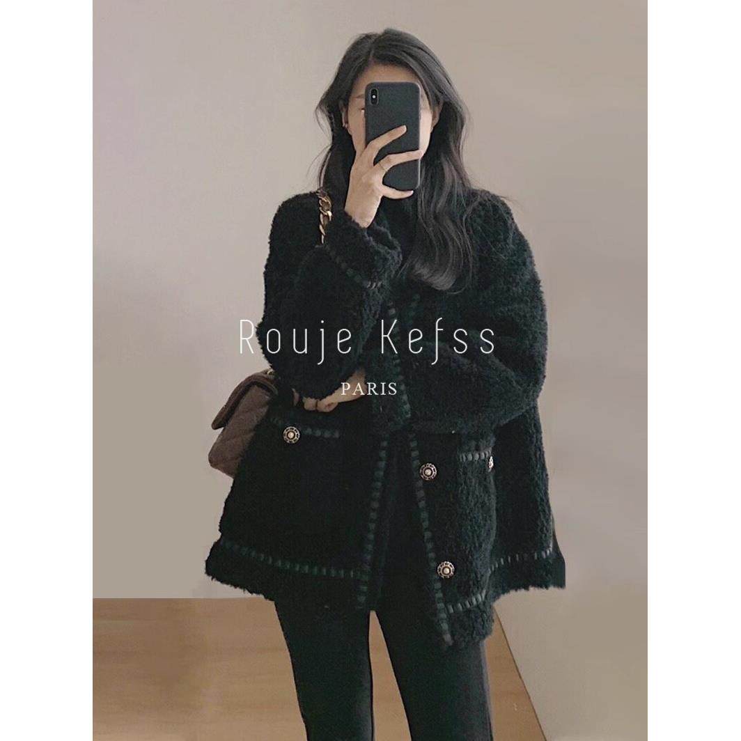 Rouje kefss法式小香风羊羔毛外套女秋冬慵懒高级感皮毛一体上衣