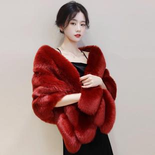 婚纱披肩女冬高端年宴会结婚礼服旗袍外搭环保狐狸毛皮草斗篷外套