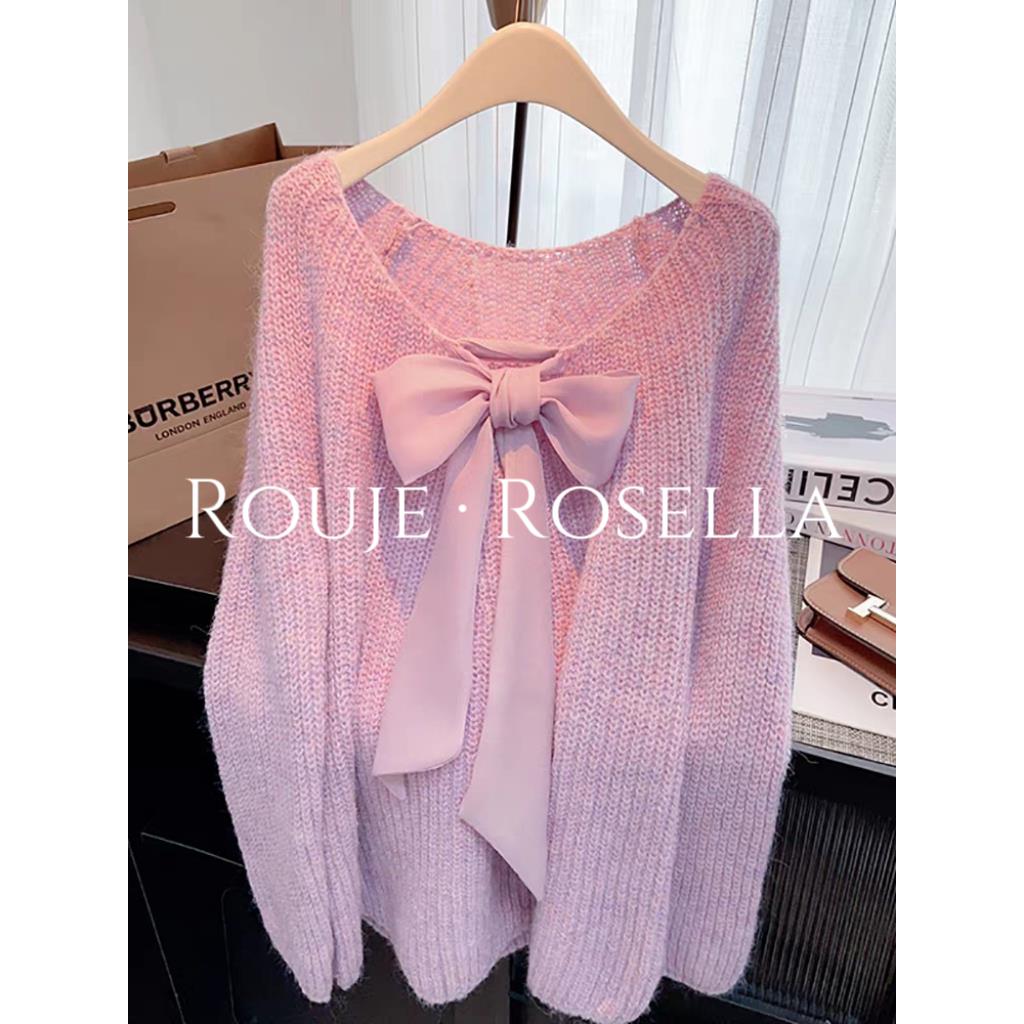 法国Rouje Rosella⭐温柔风蝴蝶结针织毛衣女设计感小众别致上衣
