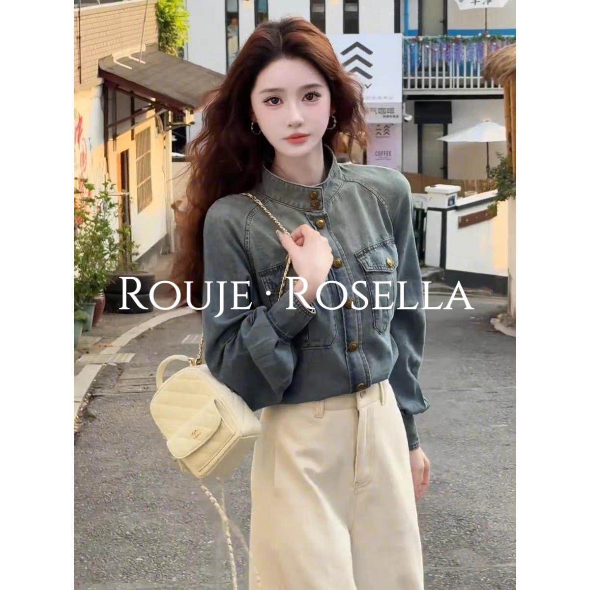 法国Rouje Rosella⭐覆古立领牛仔外套女小个子时髦洋气短款夹克