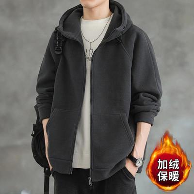 摇粒绒卫衣外套男士秋冬季加绒加厚保暖连帽休闲百搭男款开衫衣服