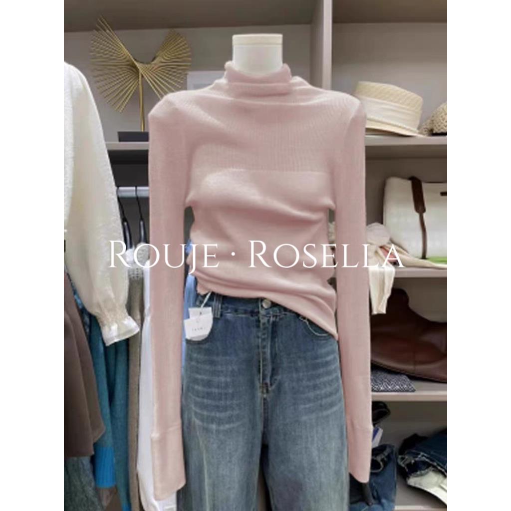法国Rouje Rosella温柔系软糯高领针织打底衫女修身毛衣内搭上衣