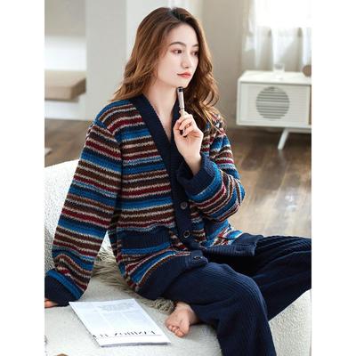 法兰绒加厚冬天加绒保暖可外穿套装睡衣女秋冬款冬季珊瑚绒家居服