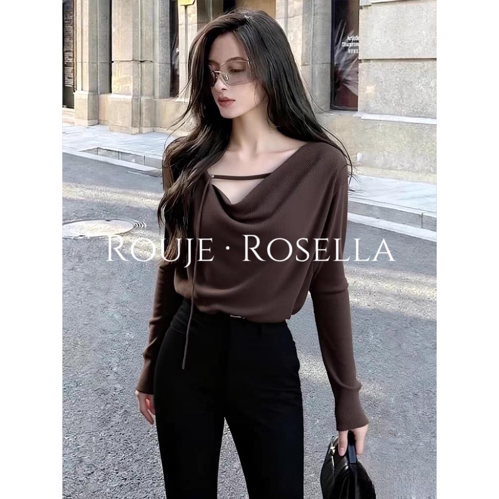 法国Rouje Rosella气质优雅不规则荡领设计百搭外穿打底T恤上衣