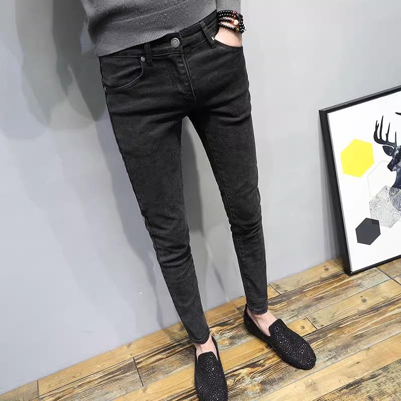 LL男装牛仔裤男修身小脚韩版潮流黑色秋冬百搭弹力紧身网红铅笔裤