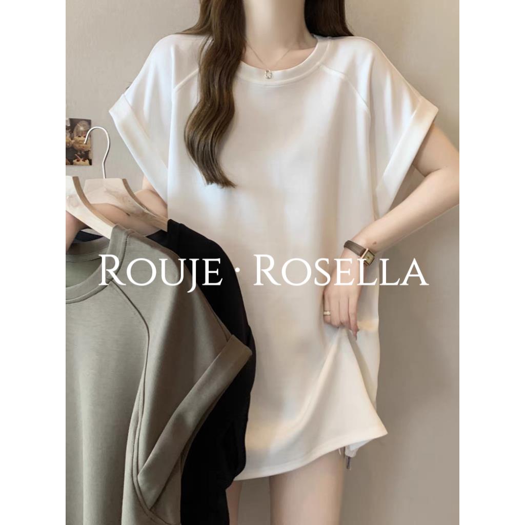法国Rouje Rosella⭐短袖t恤女夏中长慵懒宽松遮肉显瘦小飞袖上衣