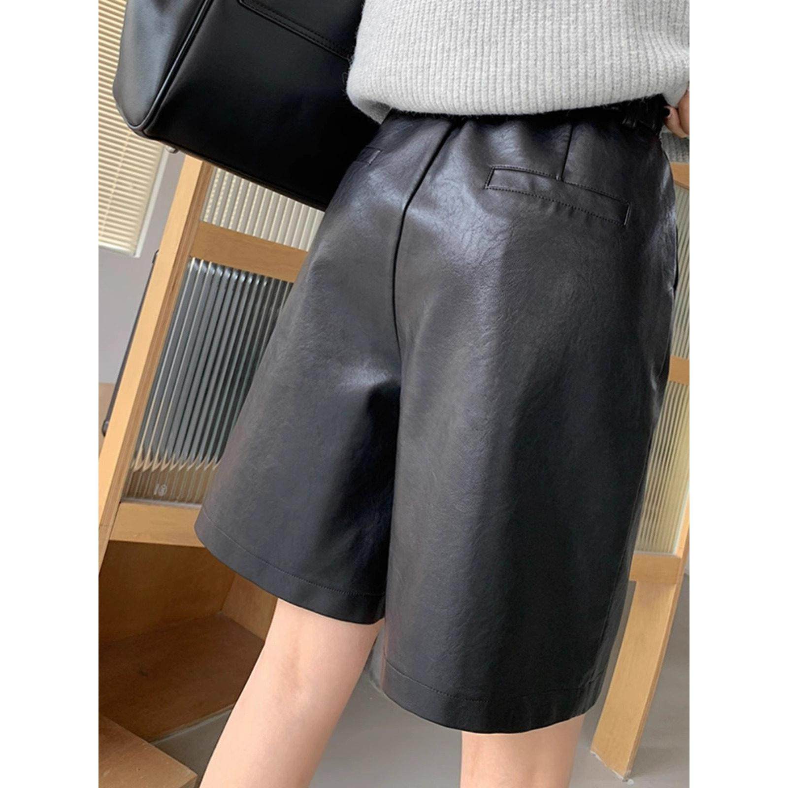 海宁真皮宽松直筒五分短裤女2025年冬季新款绵羊皮显瘦阔腿靴裤,女装/女士精品,休闲裤,淘宝优惠券,粉丝福利购,淘宝优惠卷