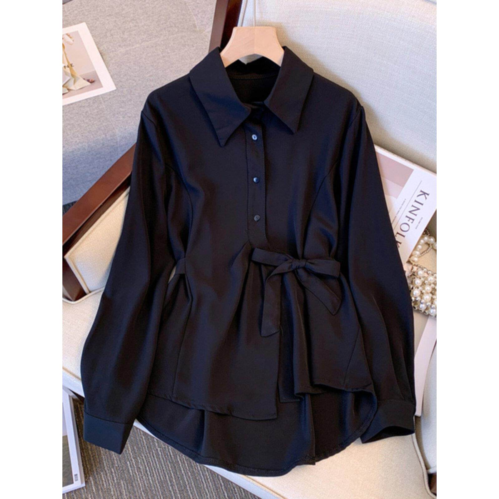 大码女装2025春秋新款洋气独特别致收腰衬衫胖mm显瘦遮肉上衣小衫