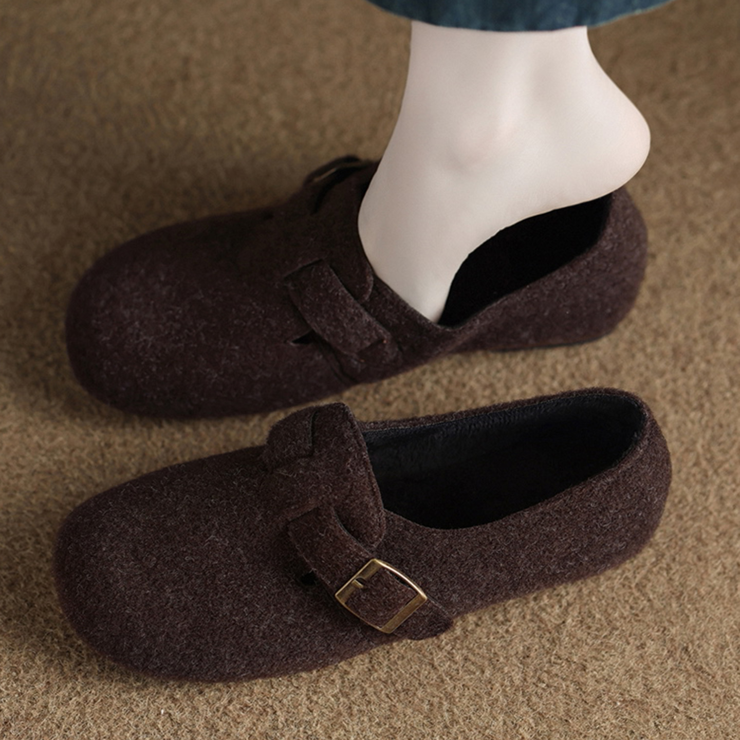 港版英伦风妮子毛加绒勃肯鞋女