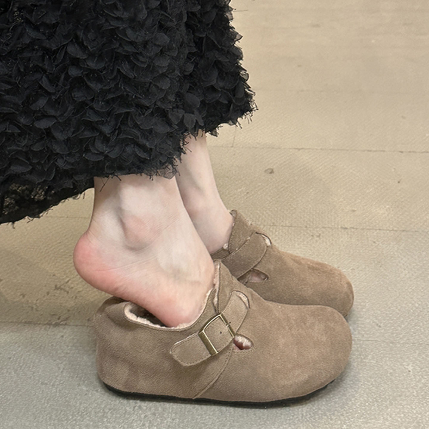 牛皮复古内增高加绒勃肯鞋女