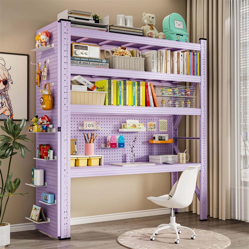 货架式书桌货架书桌电脑桌可升降电竞桌子家用学习床边工作台洞洞