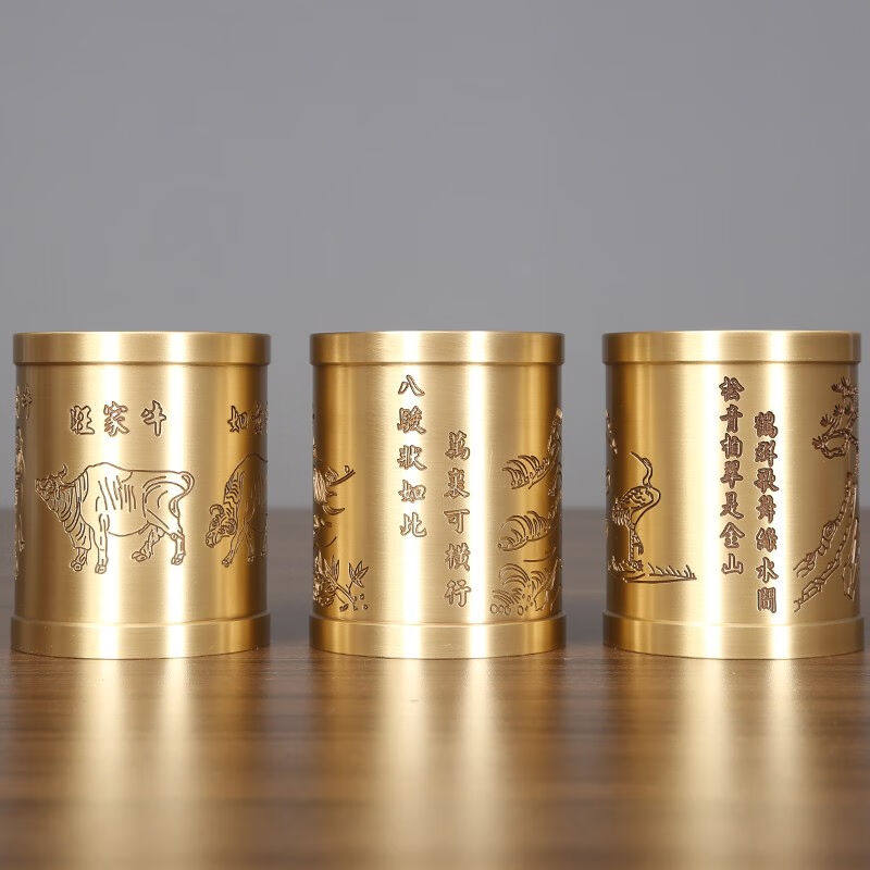 铜欣祥铜笔筒摆件办公室家居工艺品教师节礼物送长辈骏马笔筒+铜