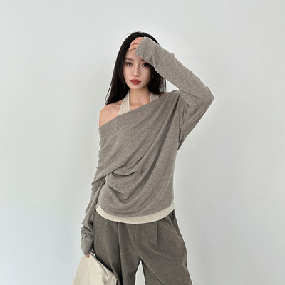 爱姐ELSISSI纯欲撞色假两件一字