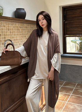 ELSISSI2025秋季新款纯色百搭披肩女装十三行天丝针织开衫上衣女