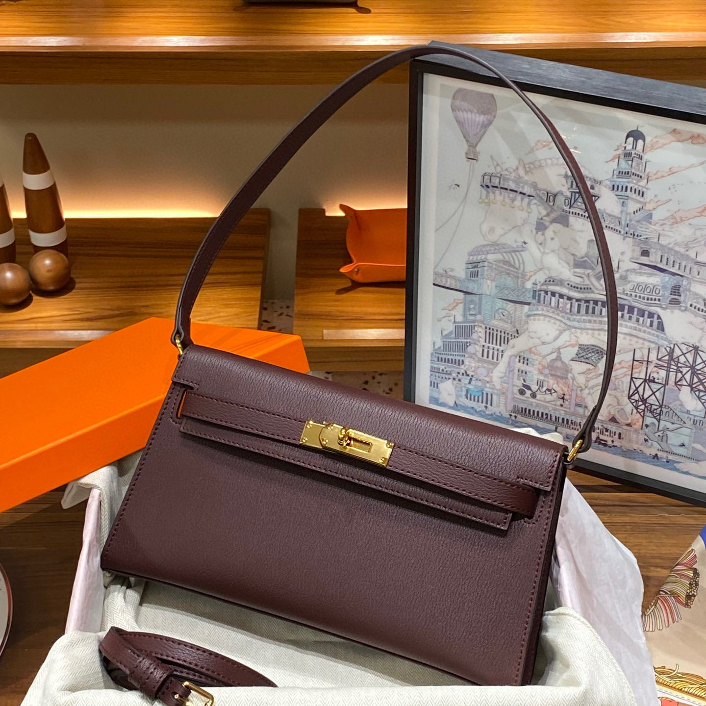 山羊纹凯利ean腋下包高级感横款单肩斜挎女包真皮复古时尚手拿包