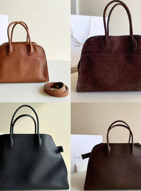 THE皇冠R*Margaux15麂皮荔枝纹平纹托特包TR手提包真皮女包