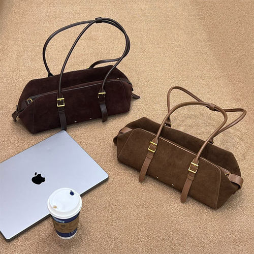 爱姐家秋冬麂皮长款保龄球包女腋