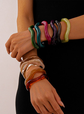 欧克力不规则晕染几何开口手镯女