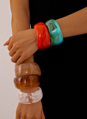 欧克力晕染宽面几何圆圈手镯手饰