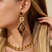 earrings Fan shaped 欧美秋冬复古豹纹几何扇形爱心银针耳环耳饰