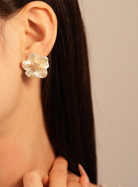 Flower Silver Needle Earnail 锆石花朵银针耳钉真金电镀耳环女