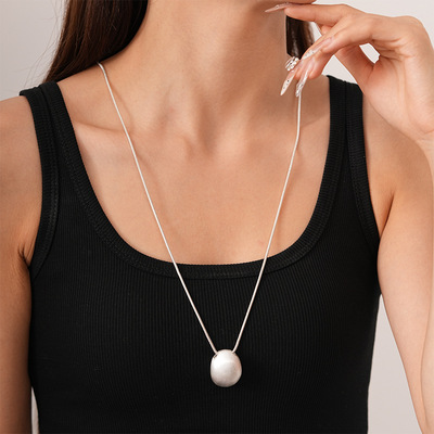 欧美椭圆长款毛衣链真金电镀项链