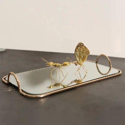 Golden Edge Mirror Tray Binaural Decorative Tray Jewelry