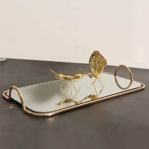 Golden Edge Mirror Tray Binaural Decorative Tray Jewelry