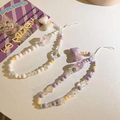 1Pc Kawaii Candy Color Bead Bow Charm Mobile Phone Lanyards