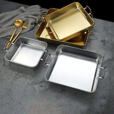 Stainless Steel Square Food Serving Trays Korean Binaural