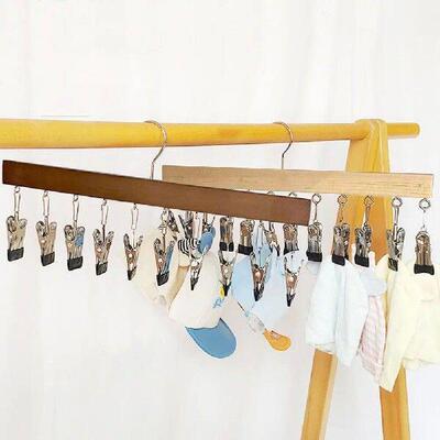 Wooden Boutique Hat Hanger with 12 Stainless Steel Clips