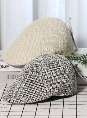 VISON 亚麻编织鸭舌帽贝雷帽全封口夏季户外透气休闲前进帽男女潮