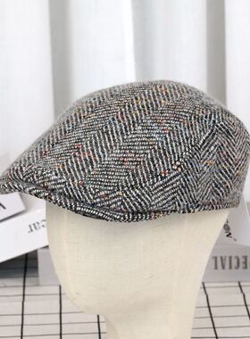 VISON 英伦复古鸭舌帽子休闲加厚前进帽秋冬季夹棉贝雷帽男女潮帽