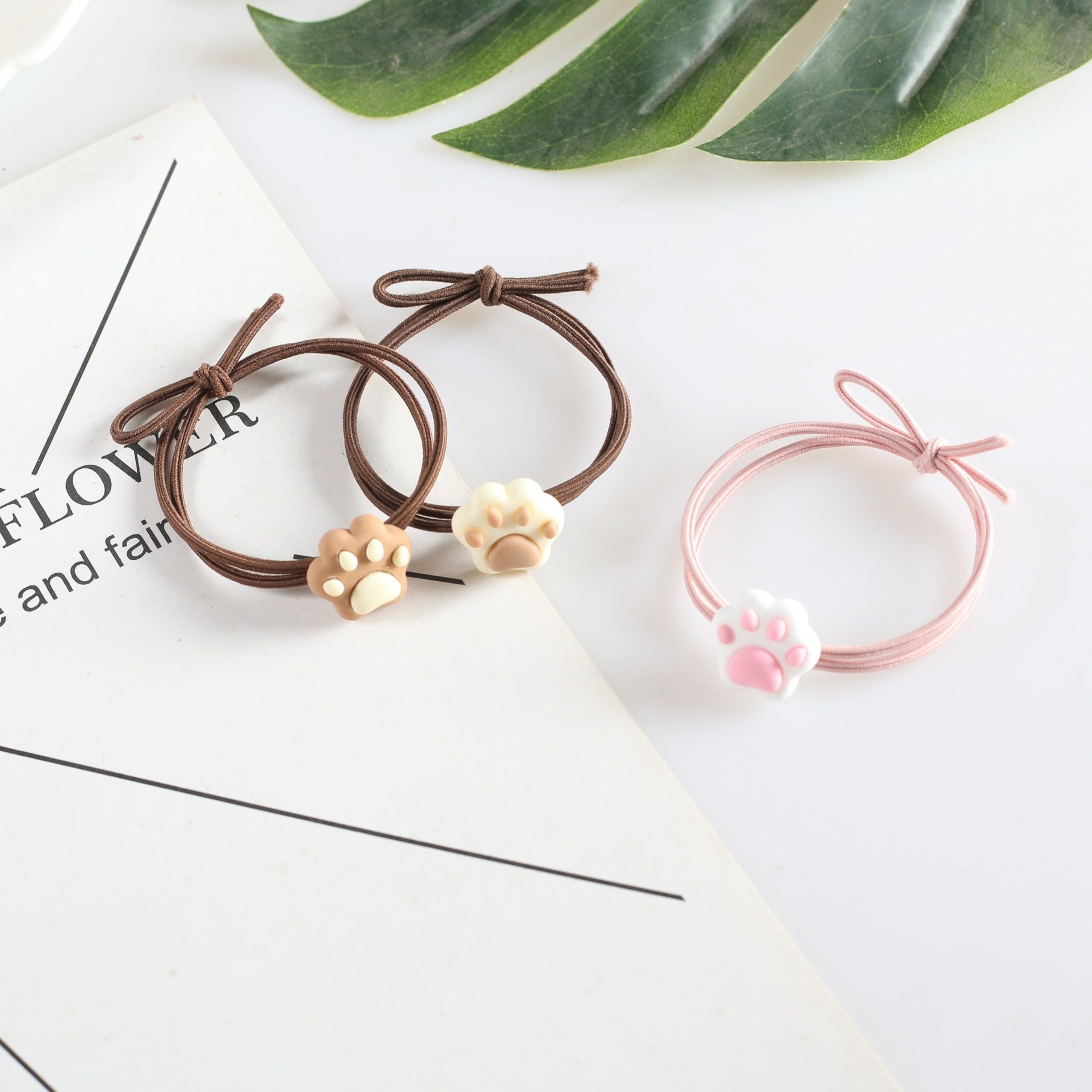 卡通奶茶色发绳可爱熊掌猫爪狗爪发圈高弹力扎头发儿童头绳橡皮筋