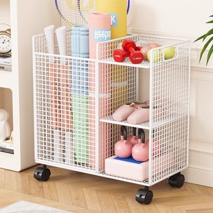 瑜珈垫收纳筐健身器材收纳运动器械收纳篮带轮放羽毛球拍夹缝移动