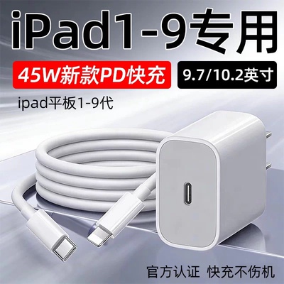 原装适用苹果iPad 9充电器45WPD快充10.2英寸平板ipad 5 6 7 8充电头iPad 9.7寸平板插头iPad第2 3 4代充电线