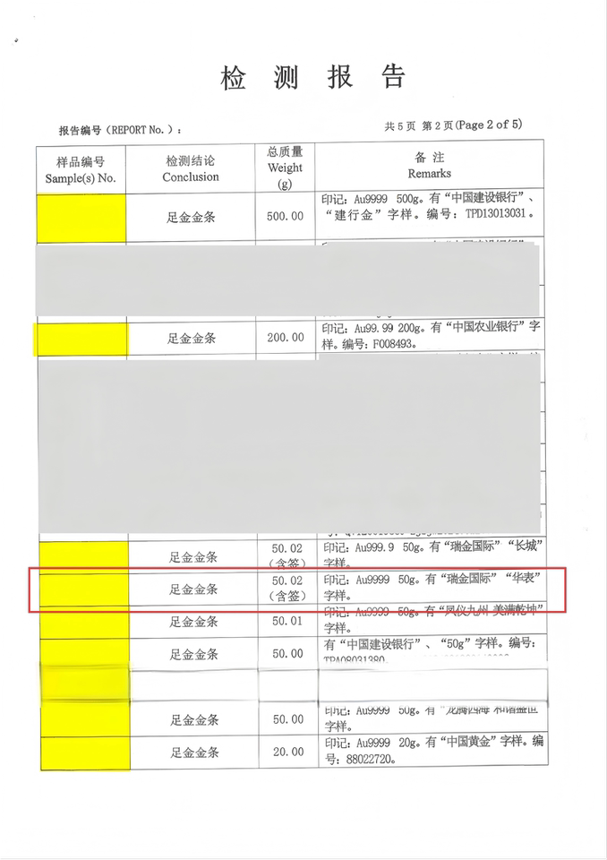 3、瑞金国际足金金条1件（重约50g）