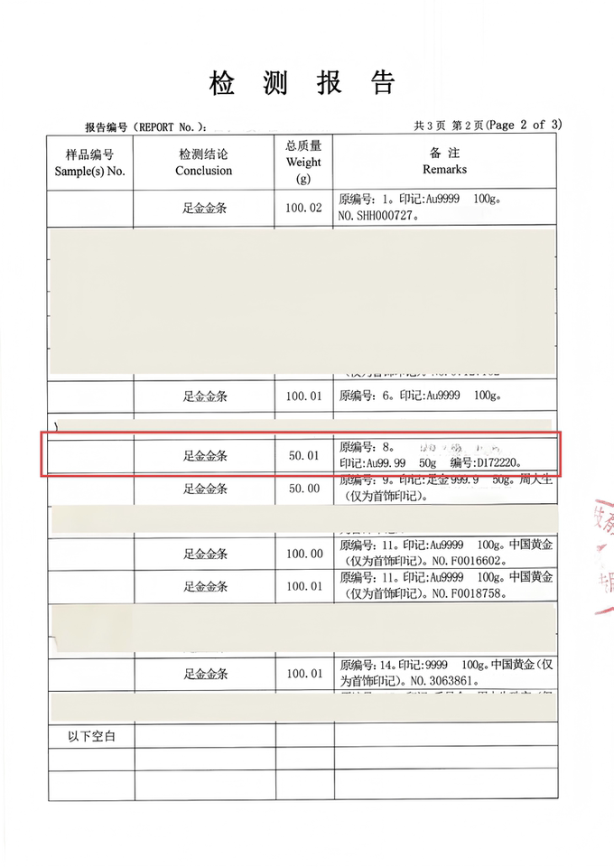 21、中国农业银行足金金条1件（重约50g）