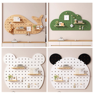 定制实木洞洞板玄关墙面置物架墙上挂板入户隔板收纳架墙壁展示架