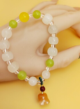 天然金丝玉兰铃花手串白玉南瓜珠绿白水晶玉石手链时尚民族风礼物