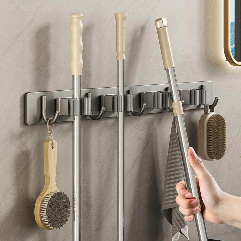 枪灰拖把壁挂夹不锈钢挂钩免打孔卫生间收纳神器多功能扫把固定架,收纳整理,挂门置物架,淘宝优惠券,粉丝福利购,淘宝优惠卷