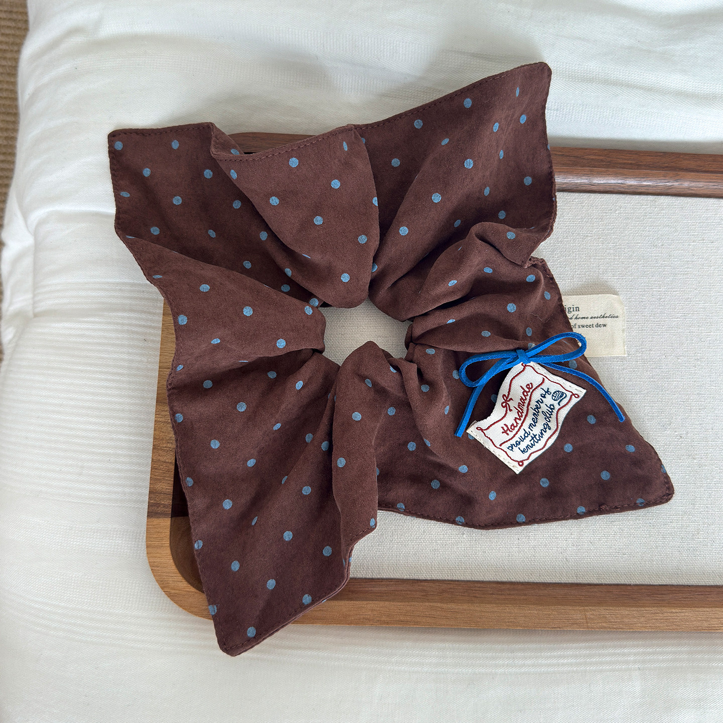 YOOH 韩系波点撞色绒面方巾秋季新款百搭温柔少女蝴蝶结发绳发饰