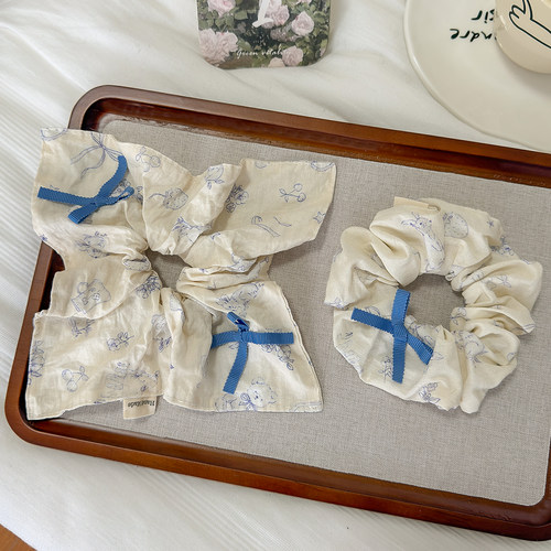 '韩系小动物蓝色大肠发圈方巾