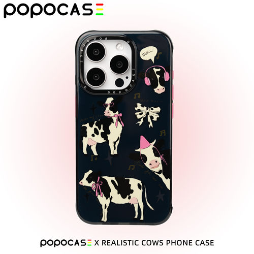 POPOCASE 黑色奶牛双层手机壳 适用于苹果iPhone17 ProMax16pro1514原创小众写实创意ins挂绳孔独立按键防摔