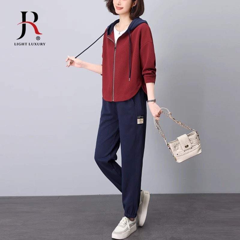 休闲运动套装穿搭一整套春秋新款时尚显瘦减龄盐系轻熟妈妈两件套