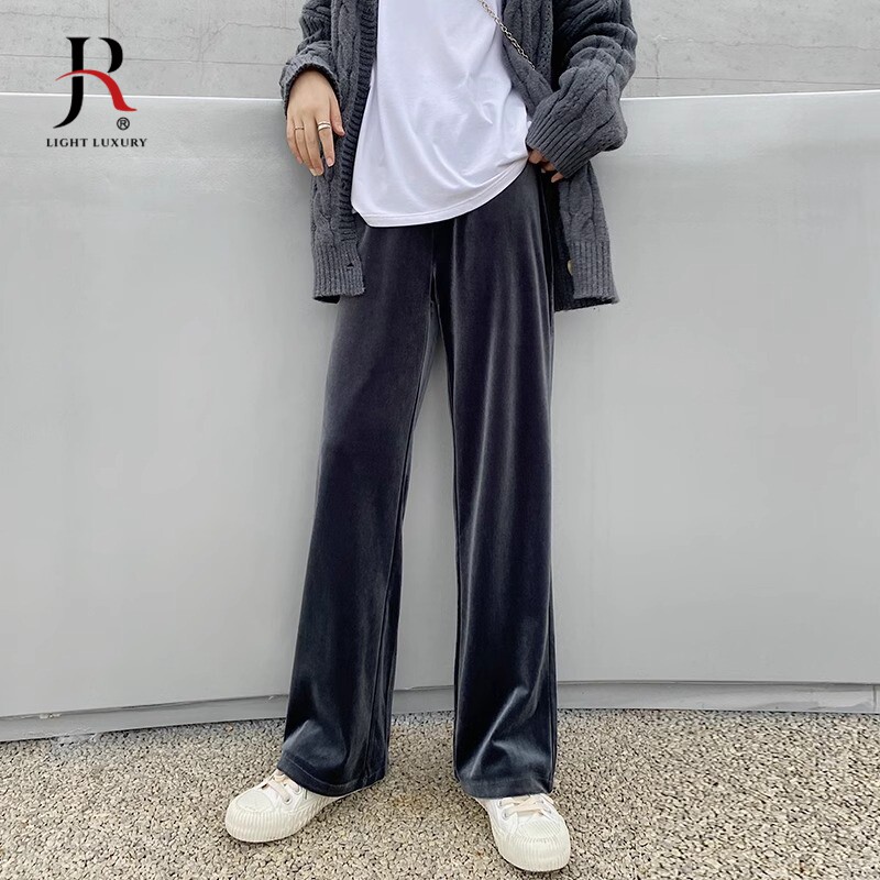 JQRX休闲阔腿裤女春秋季加绒加厚高腰显瘦小个子垂感拖地直筒裤子