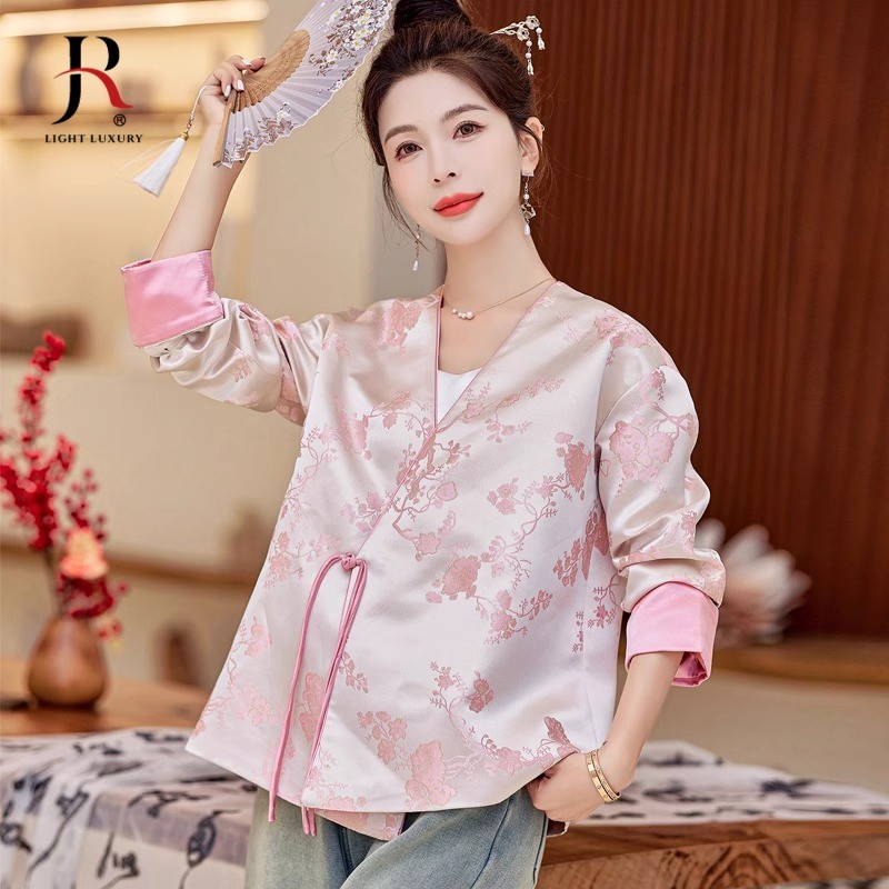 jqrx新中式国风外套女2025新款春季小个子高级感提花改良唐装上衣