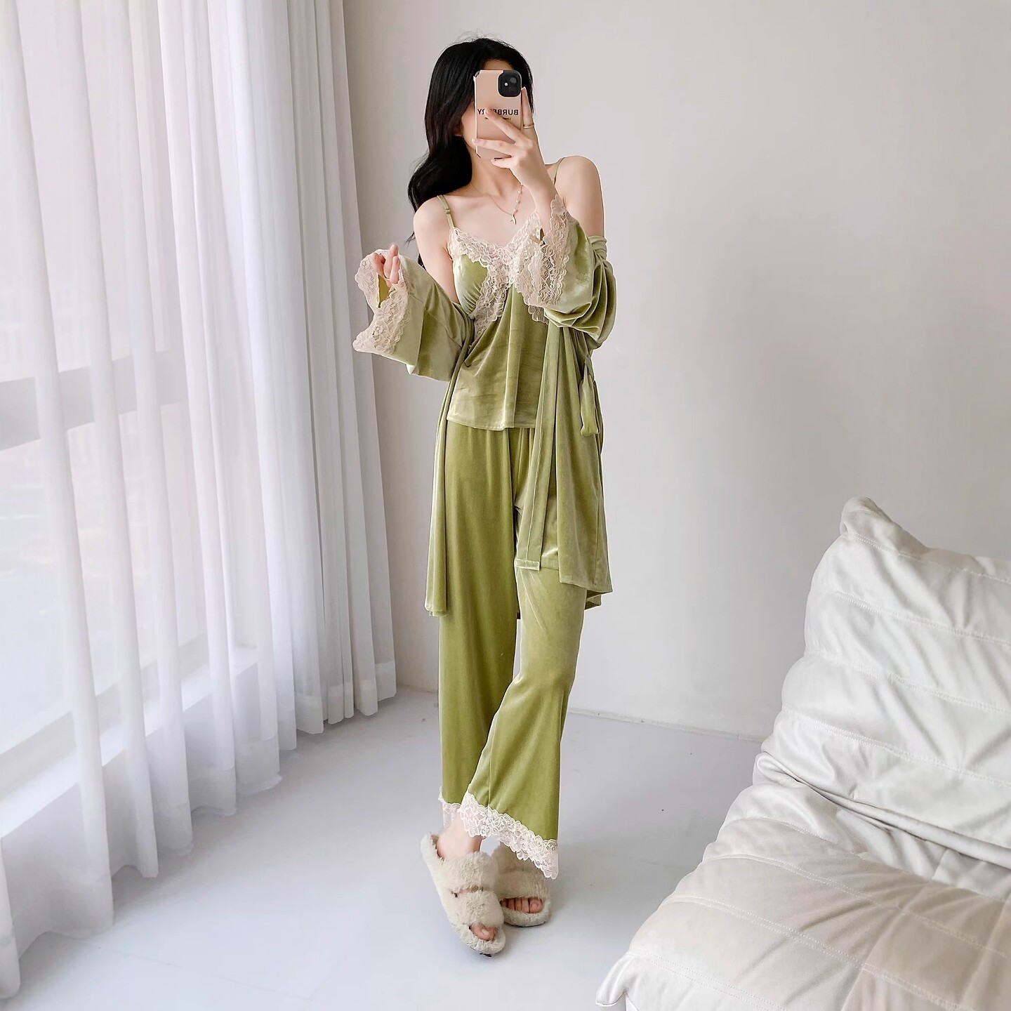 维多利亚金丝绒睡衣女春秋